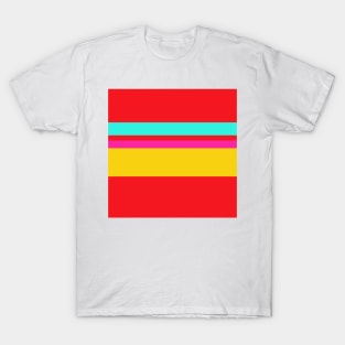 A fashionable combo of Cherry Red, Persian Rose, Golden Yellow and Fluorescent Blue stripes. T-Shirt